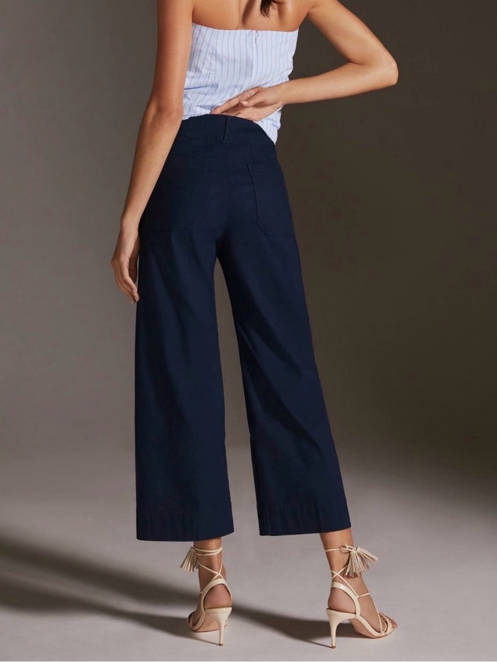 Elie Tahari Linen Blend Wide-Leg Crop Pants Navy. Size 10. MSRP $225